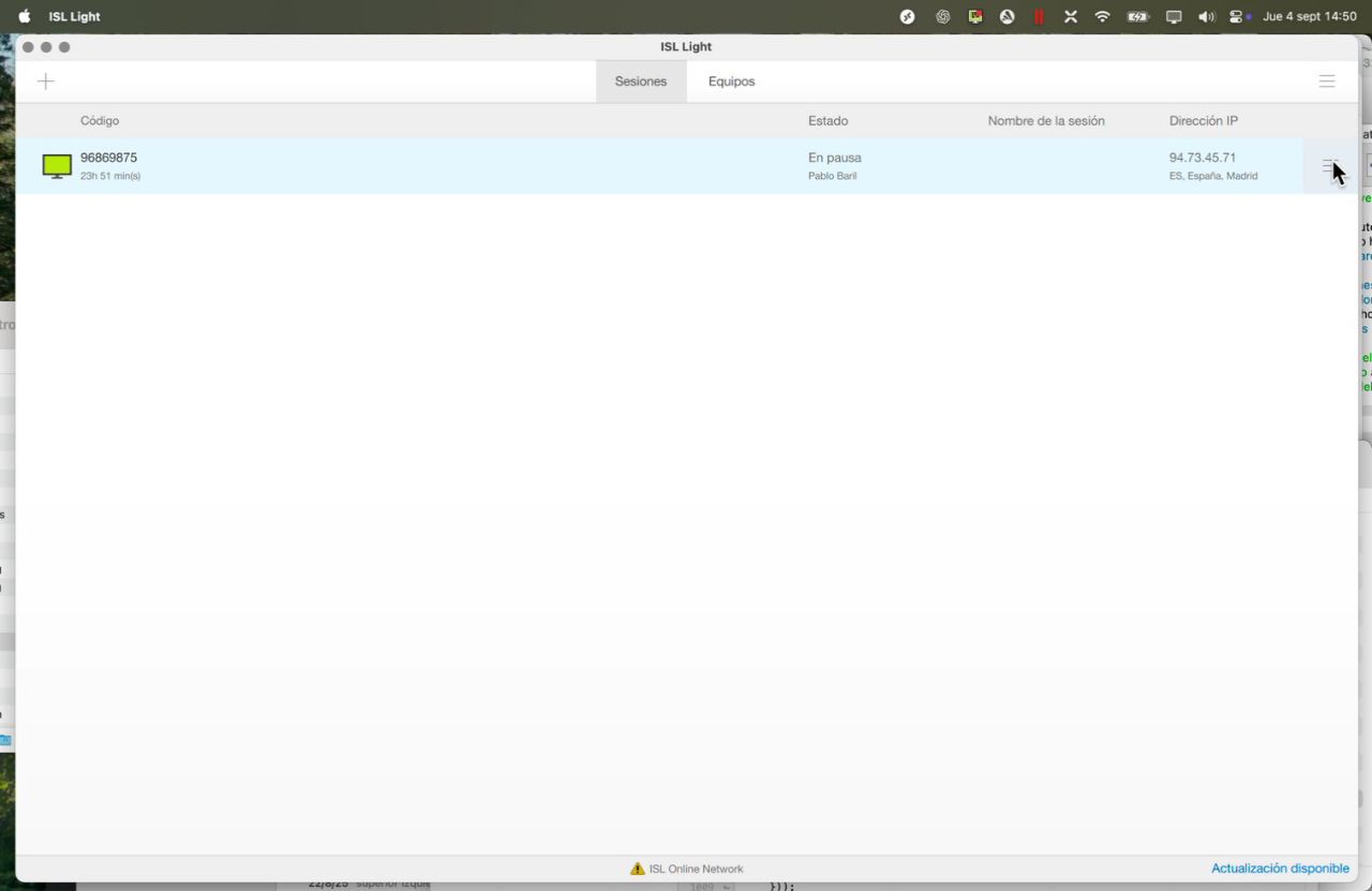 Captura para el paso: Identificar y seleccionar una sesión