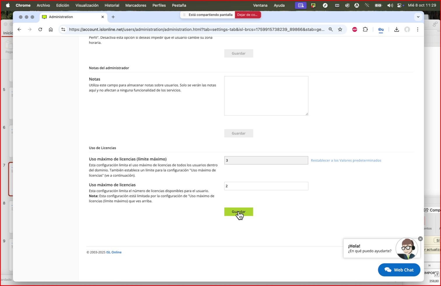 Captura para el paso: Guardar Cambios de Licencias