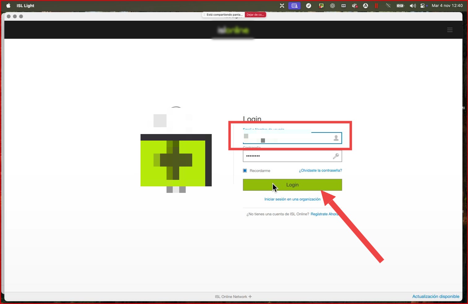 Captura para el paso: Iniciar sesión en ISL Light