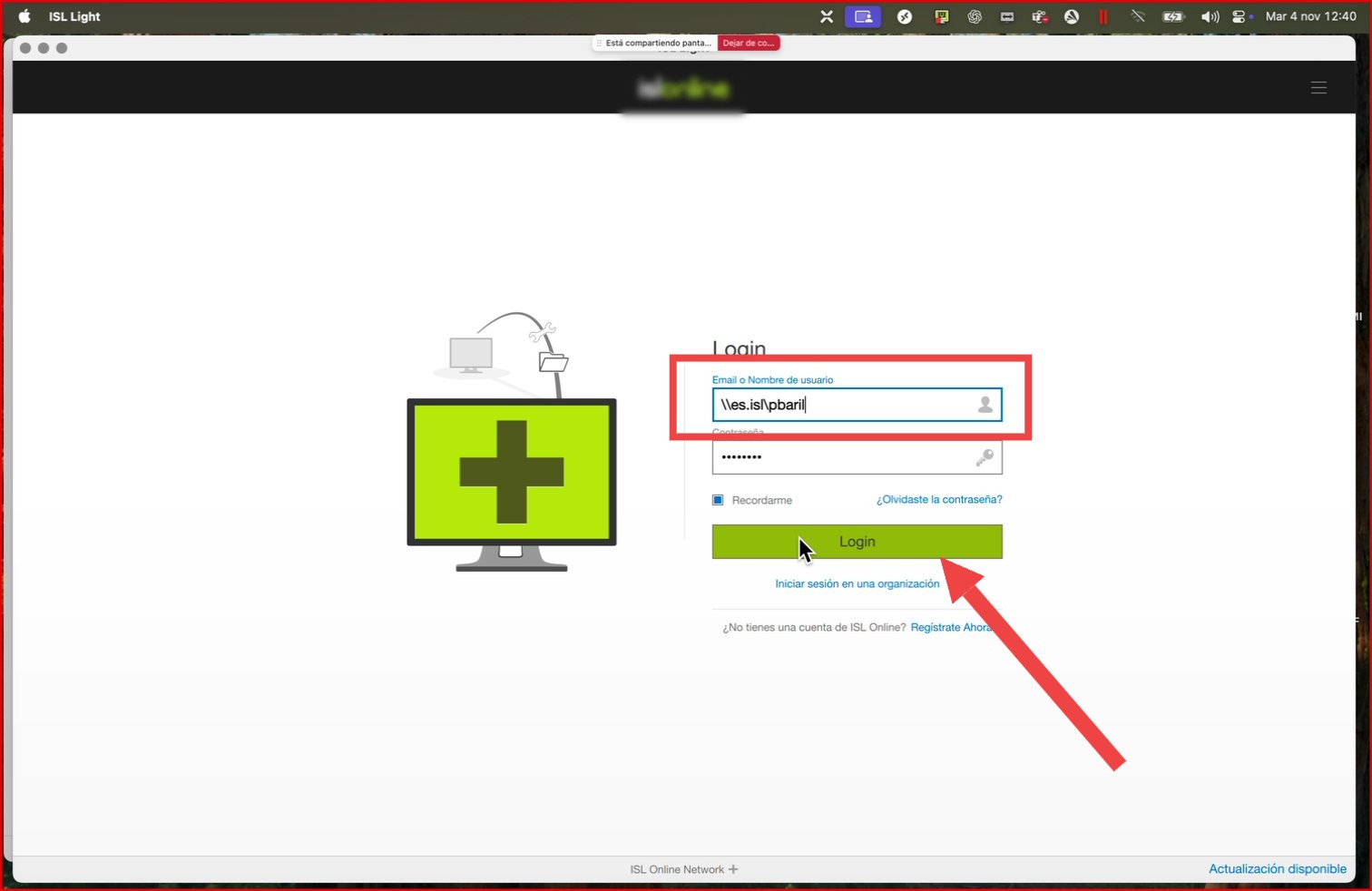 Captura para el paso: Iniciar sesión en ISL Light