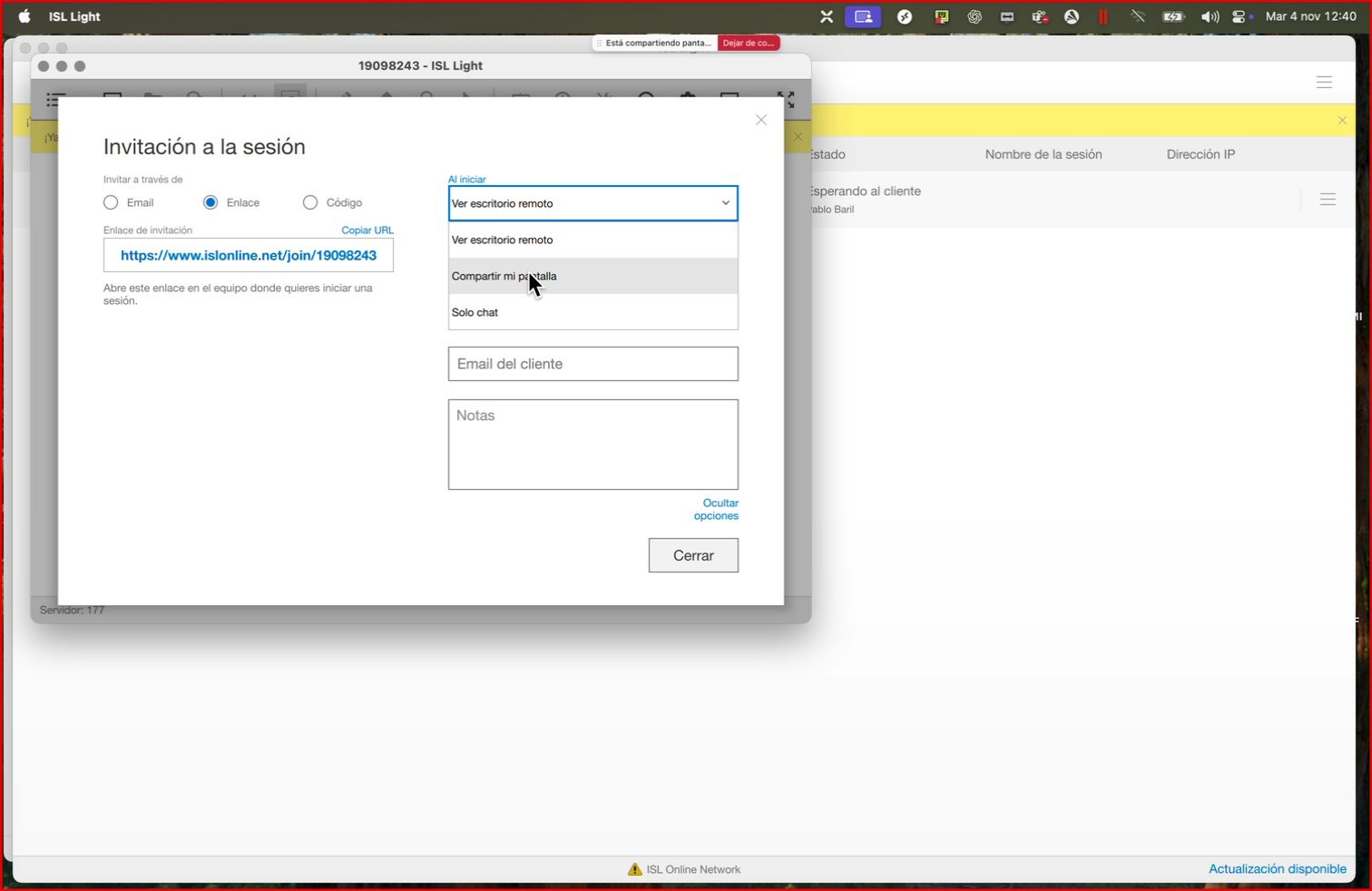 Captura para el paso: Elegir compartir pantalla