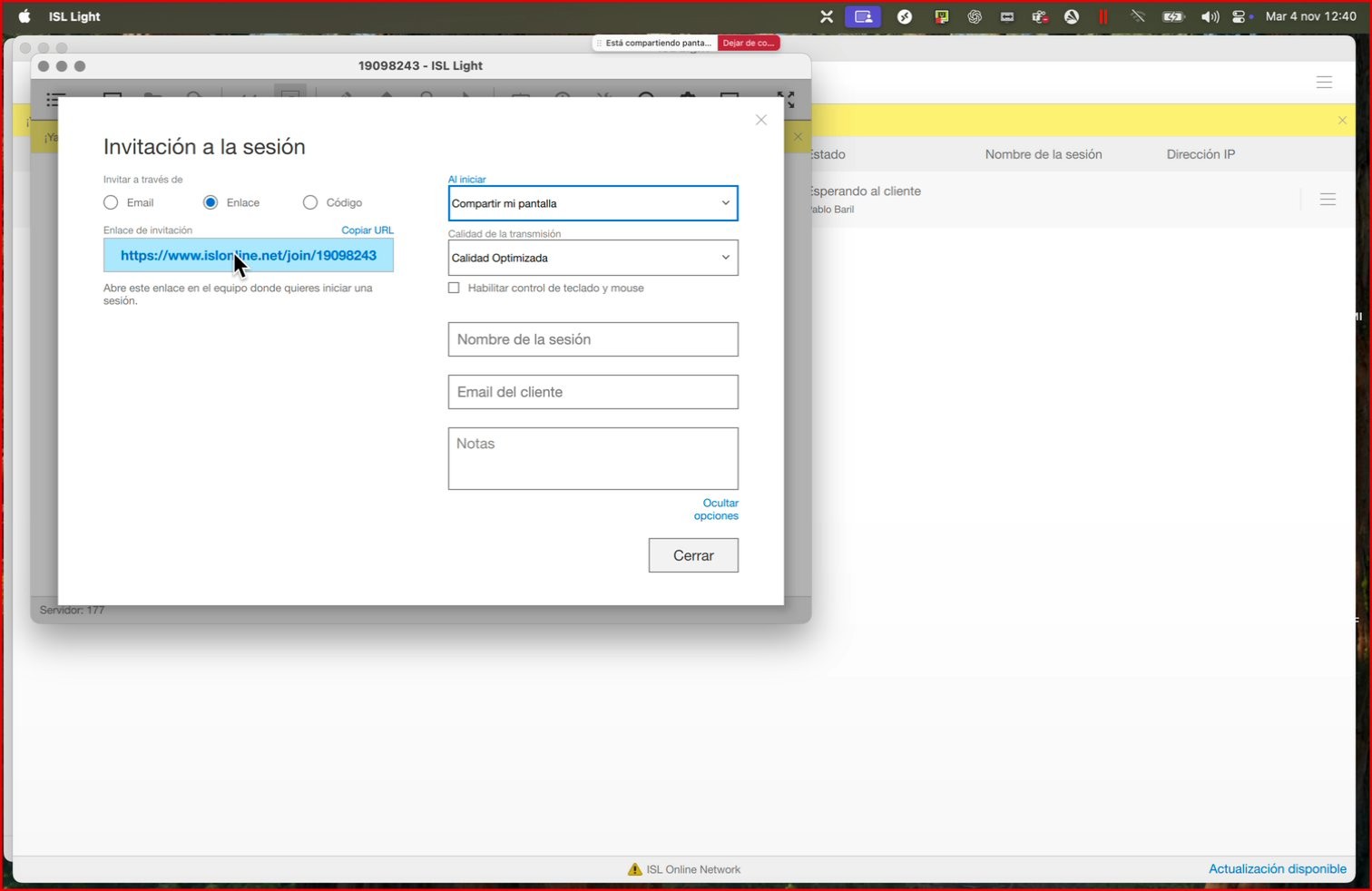 Captura para el paso: Confirmar método de invitación por enlace
